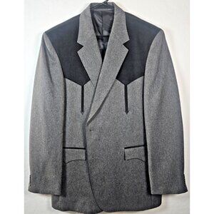 Circle S Men’s 46L Western Blazer Gray Black Yoke Lined 2-Button Cowboy Coat